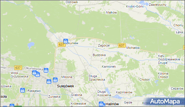 mapa Budziska gmina Halinów, Budziska gmina Halinów na mapie Targeo