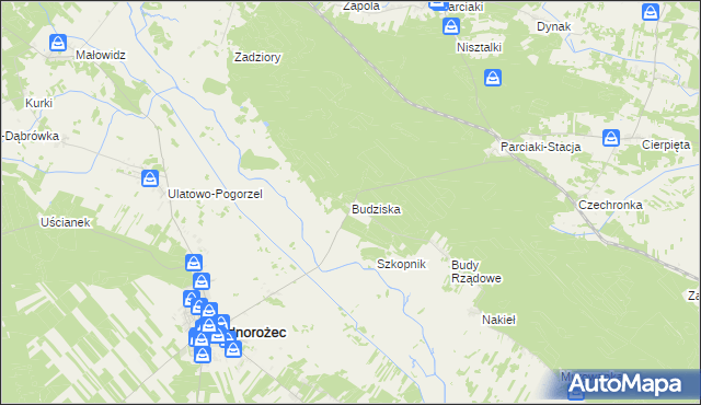 mapa Budziska gmina Jednorożec, Budziska gmina Jednorożec na mapie Targeo