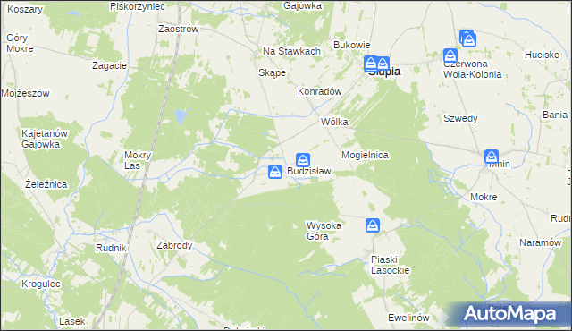 mapa Budzisław gmina Słupia Konecka, Budzisław gmina Słupia Konecka na mapie Targeo