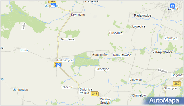 mapa Budziszów gmina Kostomłoty, Budziszów gmina Kostomłoty na mapie Targeo