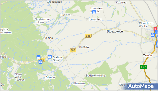 mapa Budzów gmina Stoszowice, Budzów gmina Stoszowice na mapie Targeo