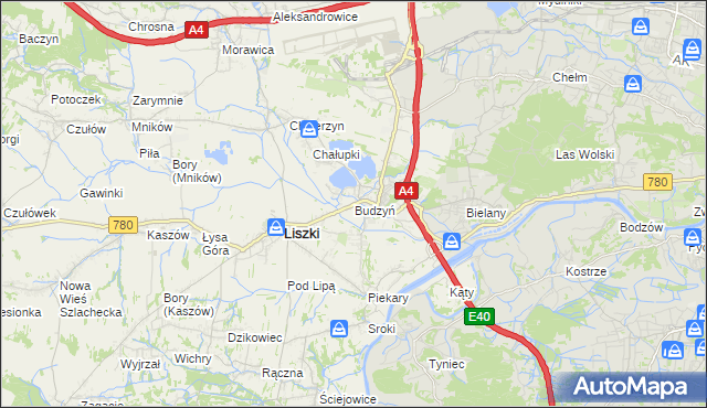 mapa Budzyń gmina Liszki, Budzyń gmina Liszki na mapie Targeo