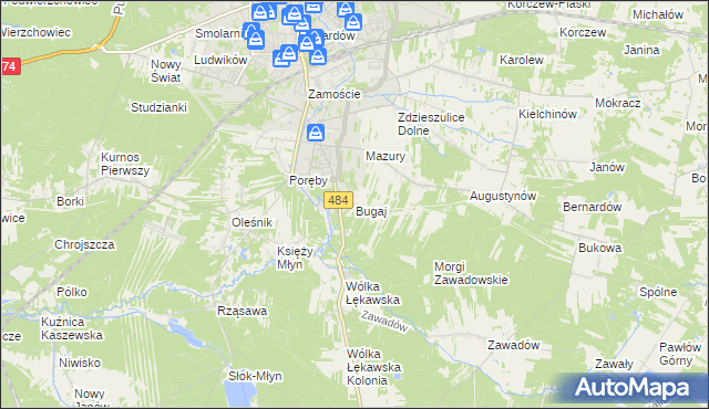 mapa Bugaj gmina Bełchatów, Bugaj gmina Bełchatów na mapie Targeo