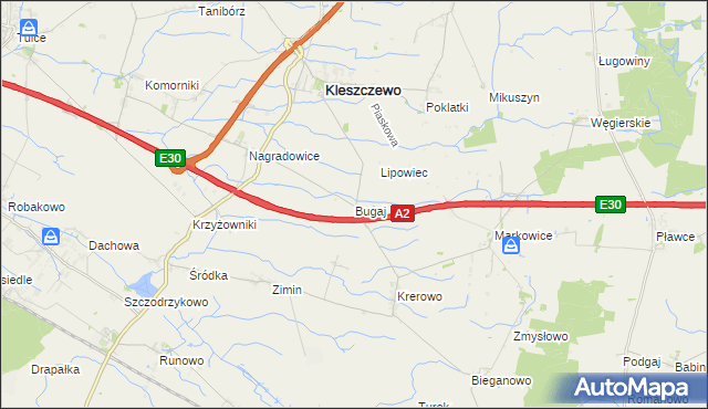mapa Bugaj gmina Kleszczewo, Bugaj gmina Kleszczewo na mapie Targeo