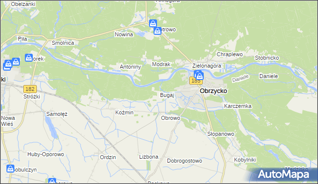 mapa Bugaj gmina Obrzycko, Bugaj gmina Obrzycko na mapie Targeo