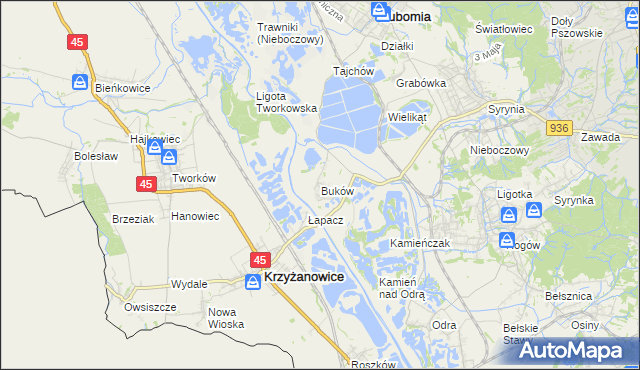 mapa Buków gmina Lubomia, Buków gmina Lubomia na mapie Targeo