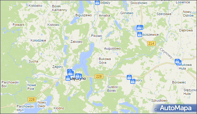 mapa Bukowa Góra gmina Sulęczyno, Bukowa Góra gmina Sulęczyno na mapie Targeo
