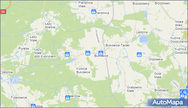 mapa Bukowice gmina Krośnice, Bukowice gmina Krośnice na mapie Targeo