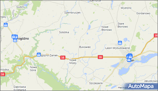 mapa Bukowiec gmina Rogóźno, Bukowiec gmina Rogóźno na mapie Targeo