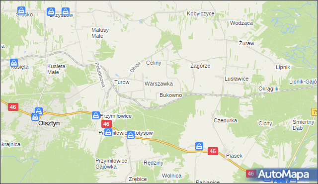 mapa Bukowno gmina Olsztyn, Bukowno gmina Olsztyn na mapie Targeo