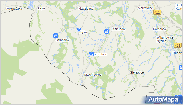 mapa Burgrabice, Burgrabice na mapie Targeo