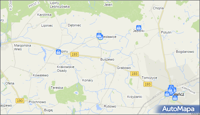 mapa Buszewo gmina Gołańcz, Buszewo gmina Gołańcz na mapie Targeo