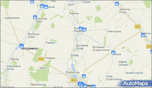 mapa Bychawka Druga, Bychawka Druga na mapie Targeo