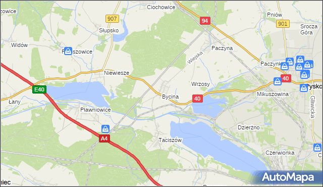 mapa Bycina, Bycina na mapie Targeo