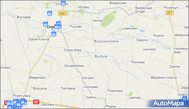 mapa Byczyna gmina Dobre, Byczyna gmina Dobre na mapie Targeo