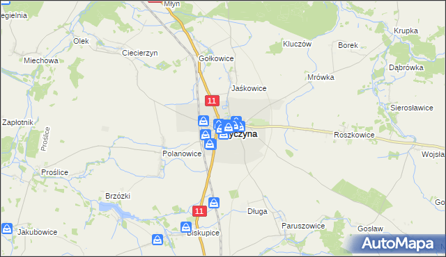 mapa Byczyna powiat kluczborski, Byczyna powiat kluczborski na mapie Targeo