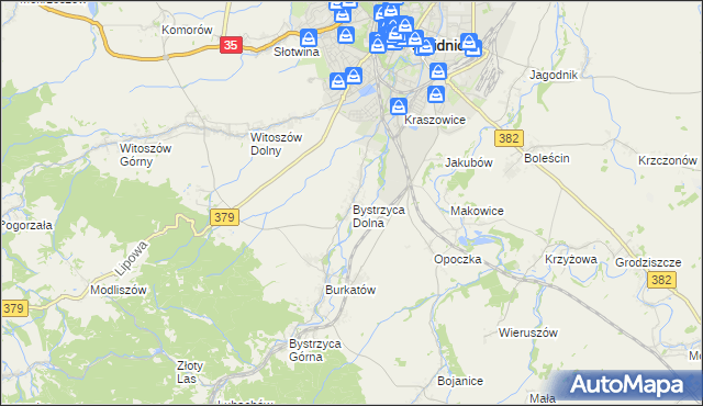 mapa Bystrzyca Dolna, Bystrzyca Dolna na mapie Targeo