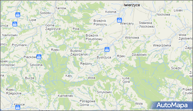 mapa Bystrzyca gmina Iwierzyce, Bystrzyca gmina Iwierzyce na mapie Targeo