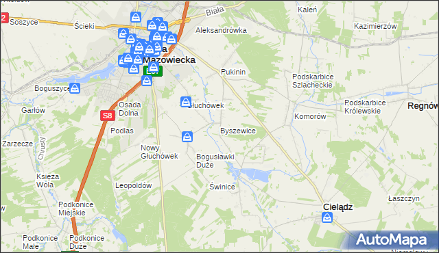 mapa Byszewice gmina Rawa Mazowiecka, Byszewice gmina Rawa Mazowiecka na mapie Targeo