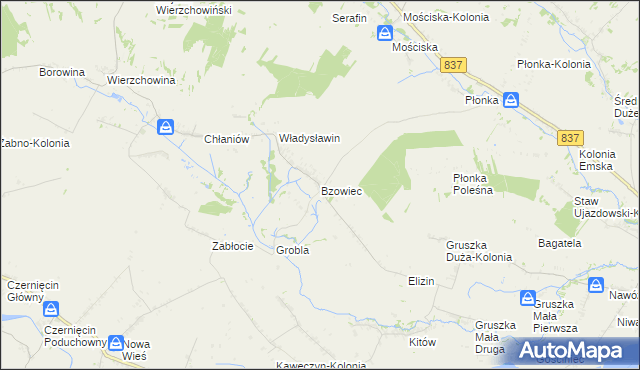 mapa Bzowiec gmina Rudnik, Bzowiec gmina Rudnik na mapie Targeo