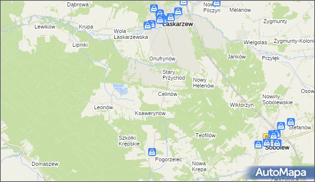 mapa Celinów gmina Łaskarzew, Celinów gmina Łaskarzew na mapie Targeo