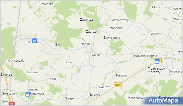 mapa Celiny gmina Trzebieszów, Celiny gmina Trzebieszów na mapie Targeo