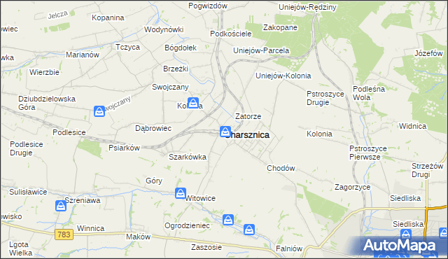 mapa Charsznica, Charsznica na mapie Targeo