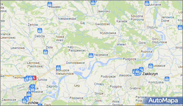 mapa Charzewice, Charzewice na mapie Targeo