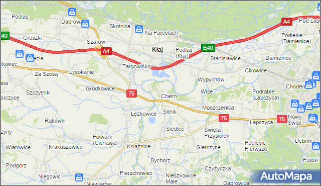 mapa Chełm gmina Bochnia, Chełm gmina Bochnia na mapie Targeo