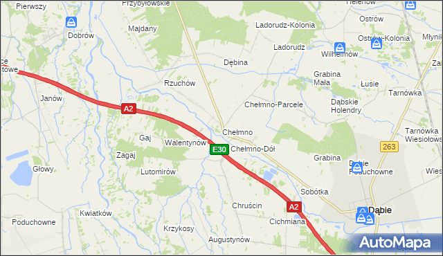 mapa Chełmno gmina Dąbie, Chełmno gmina Dąbie na mapie Targeo