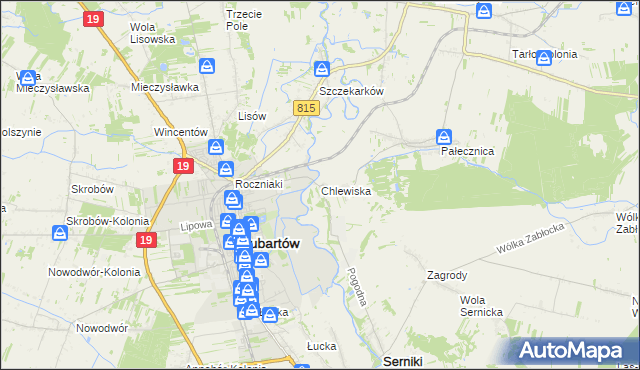 mapa Chlewiska gmina Lubartów, Chlewiska gmina Lubartów na mapie Targeo