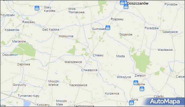 mapa Chlewo gmina Goszczanów, Chlewo gmina Goszczanów na mapie Targeo