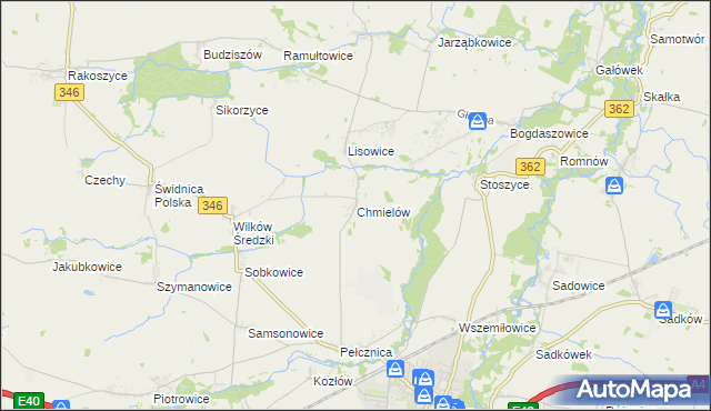 mapa Chmielów gmina Kostomłoty, Chmielów gmina Kostomłoty na mapie Targeo