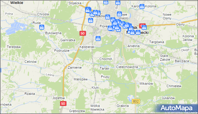 mapa Chochół gmina Mińsk Mazowiecki, Chochół gmina Mińsk Mazowiecki na mapie Targeo