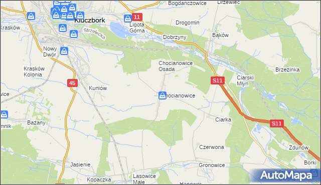 mapa Chocianowice gmina Lasowice Wielkie, Chocianowice gmina Lasowice Wielkie na mapie Targeo