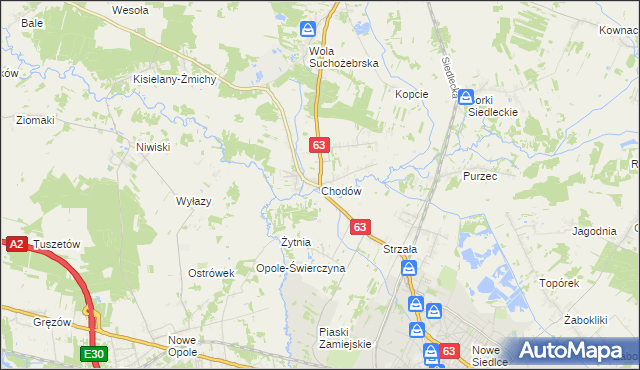 mapa Chodów gmina Siedlce, Chodów gmina Siedlce na mapie Targeo