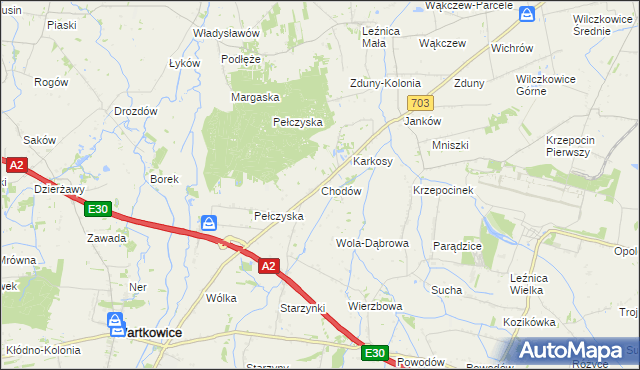 mapa Chodów gmina Wartkowice, Chodów gmina Wartkowice na mapie Targeo