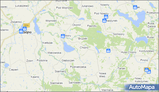 mapa Chojno gmina Chrostkowo, Chojno gmina Chrostkowo na mapie Targeo