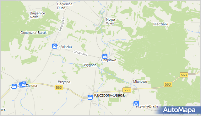 mapa Chojnowo gmina Kuczbork-Osada, Chojnowo gmina Kuczbork-Osada na mapie Targeo