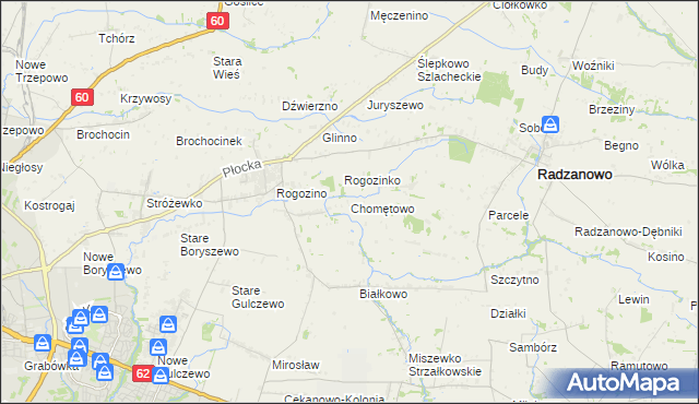 mapa Chomętowo gmina Radzanowo, Chomętowo gmina Radzanowo na mapie Targeo