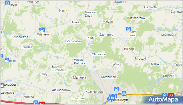 mapa Chrościce gmina Kałuszyn, Chrościce gmina Kałuszyn na mapie Targeo