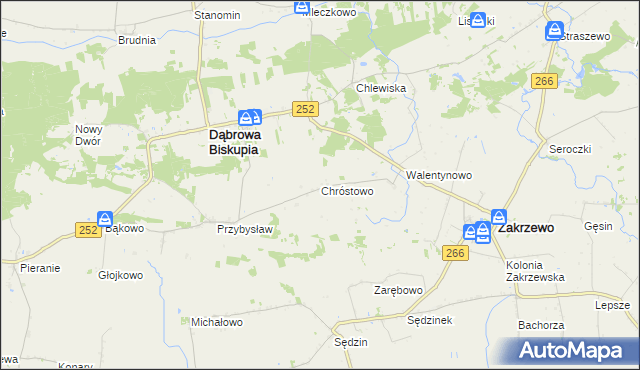 mapa Chróstowo gmina Dąbrowa Biskupia, Chróstowo gmina Dąbrowa Biskupia na mapie Targeo