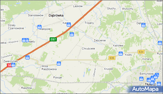 mapa Chruściele gmina Dąbrówka, Chruściele gmina Dąbrówka na mapie Targeo