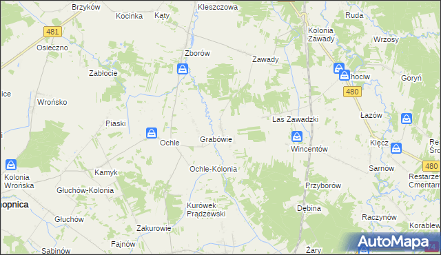 mapa Chrusty gmina Widawa, Chrusty gmina Widawa na mapie Targeo