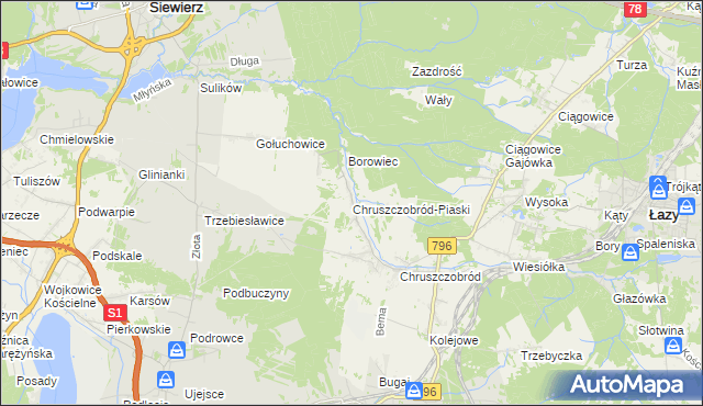 mapa Chruszczobród-Piaski, Chruszczobród-Piaski na mapie Targeo