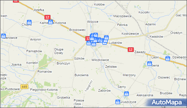 mapa Chrzanowice gmina Błaszki, Chrzanowice gmina Błaszki na mapie Targeo