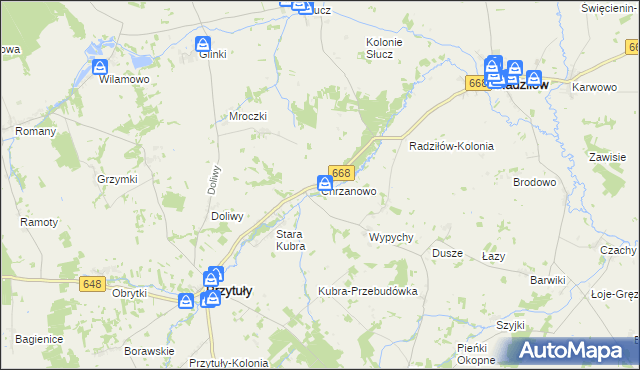 mapa Chrzanowo gmina Przytuły, Chrzanowo gmina Przytuły na mapie Targeo