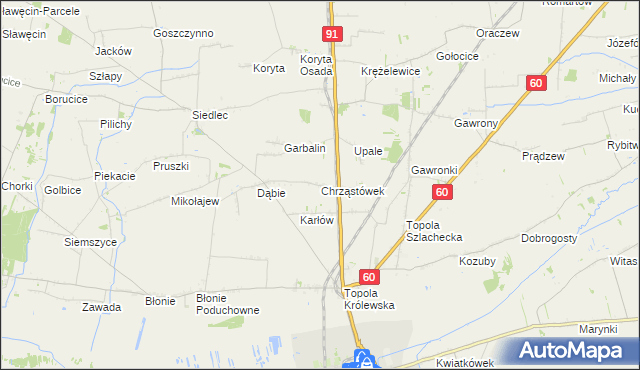 mapa Chrząstówek gmina Łęczyca, Chrząstówek gmina Łęczyca na mapie Targeo