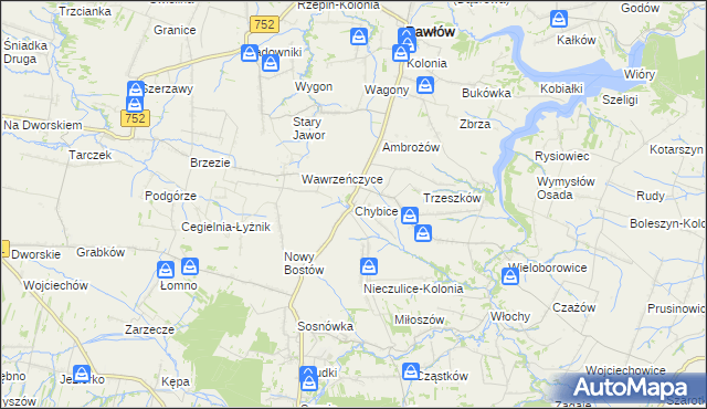mapa Chybice, Chybice na mapie Targeo