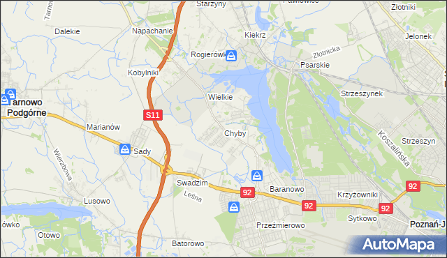 mapa Chyby gmina Tarnowo Podgórne, Chyby gmina Tarnowo Podgórne na mapie Targeo